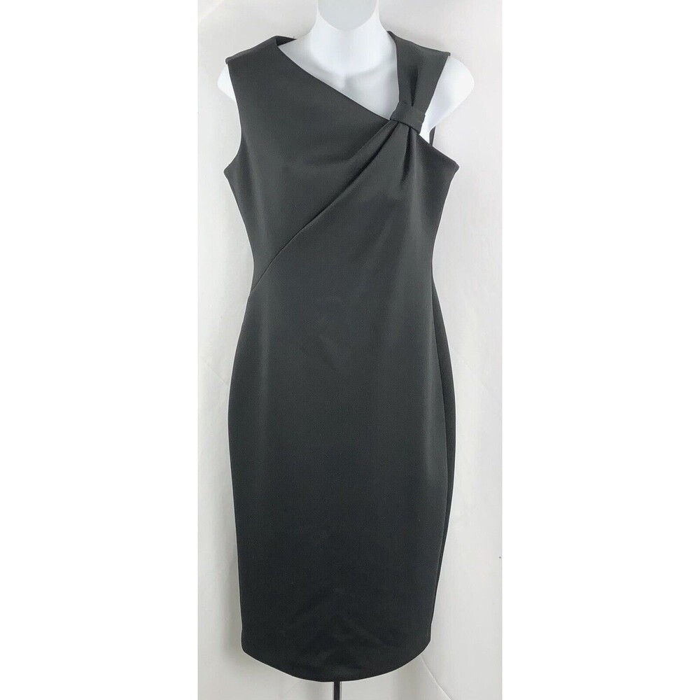 Calvin Klein Sleeveless Sheath Bodycon Midi Dress 4 Black Pleated Scuba Contrast